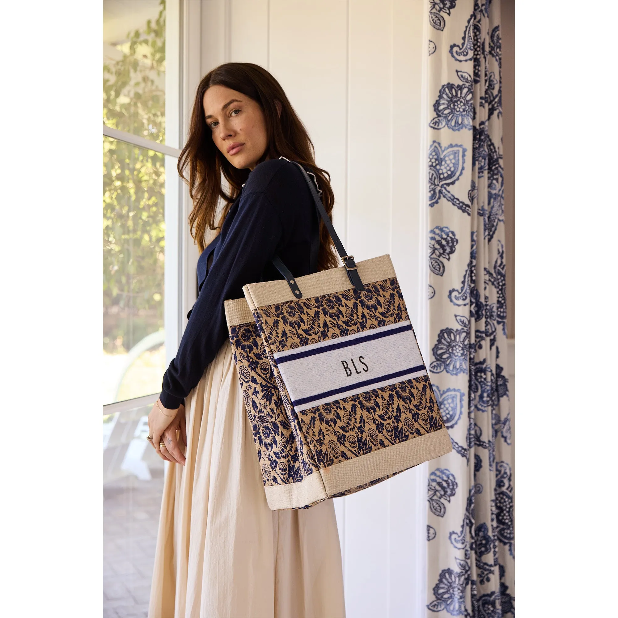 Market Bag in Blue Porcelain with Adjustable Handle