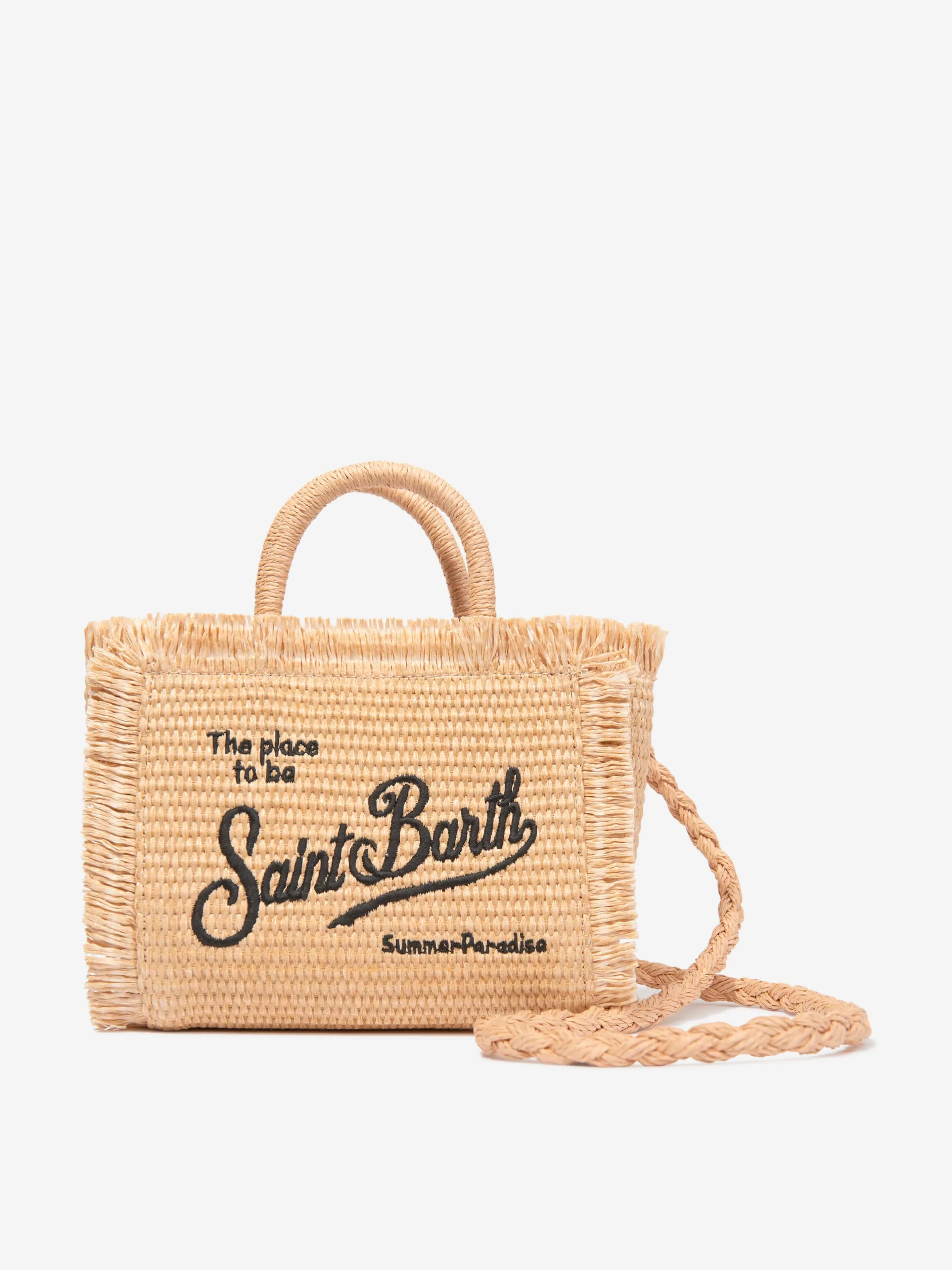 MC2 Saint Barth Girls Embroidered Straw Bag in Beige