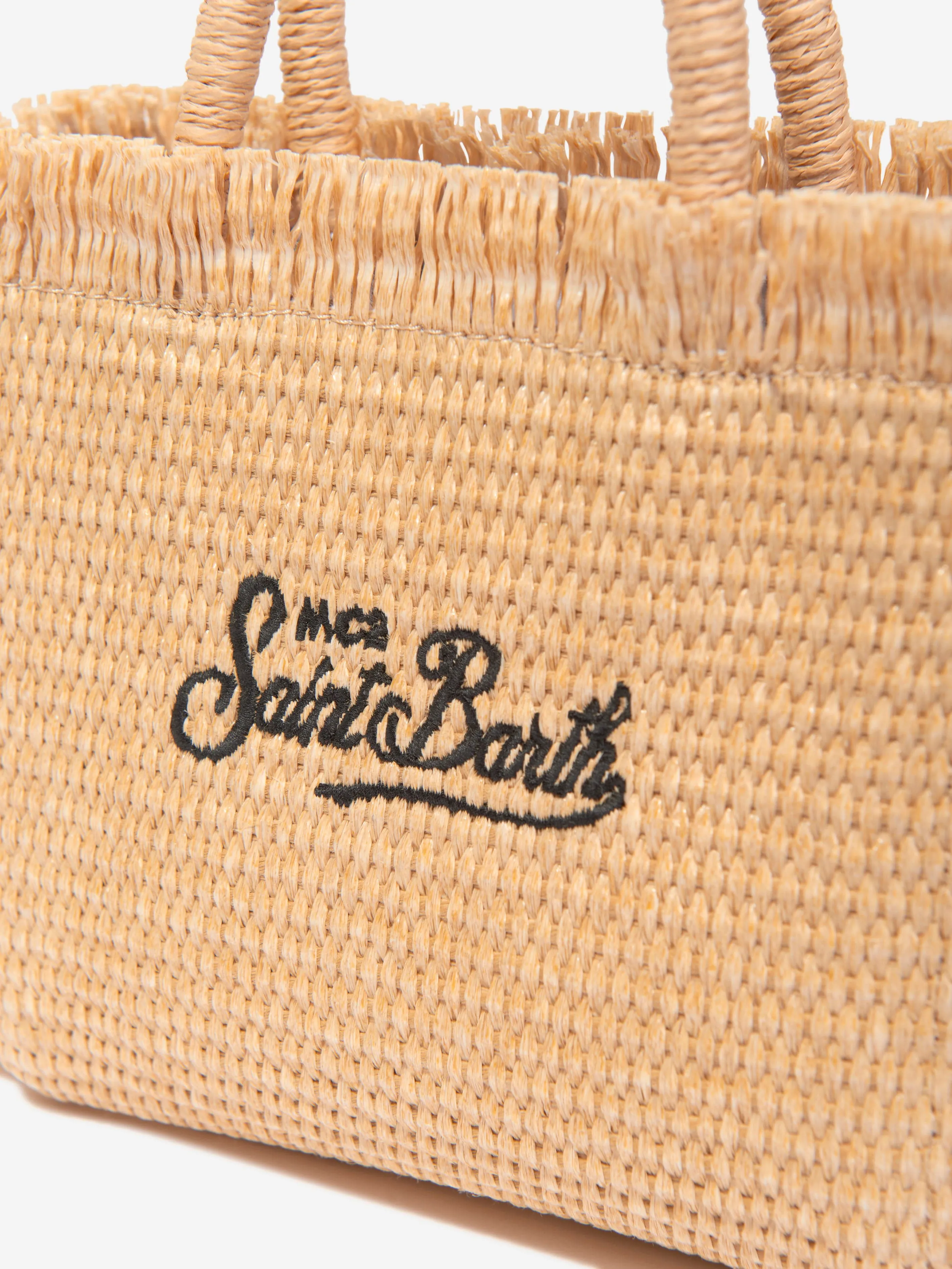 MC2 Saint Barth Girls Embroidered Straw Bag in Beige