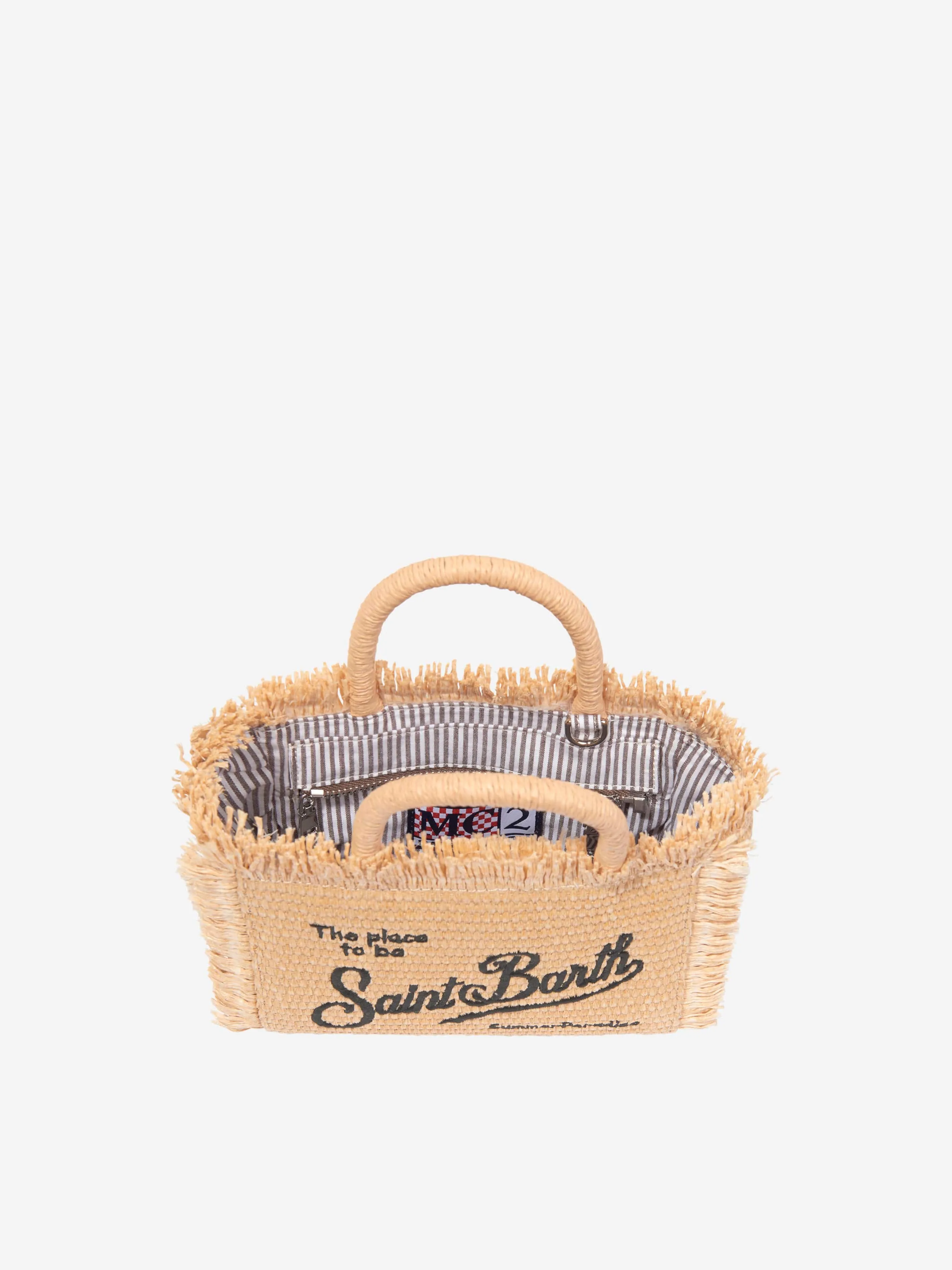 MC2 Saint Barth Girls Embroidered Straw Bag in Beige