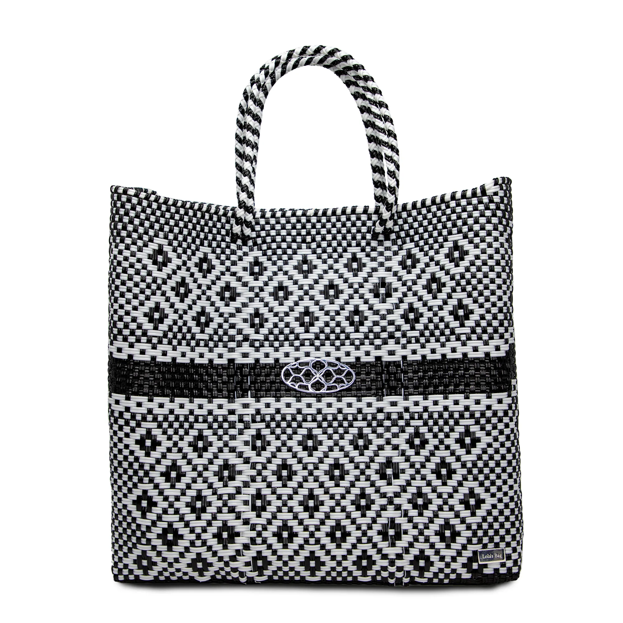 MEDIUM BLACK WHITE AZTEC STRIPED TOTE