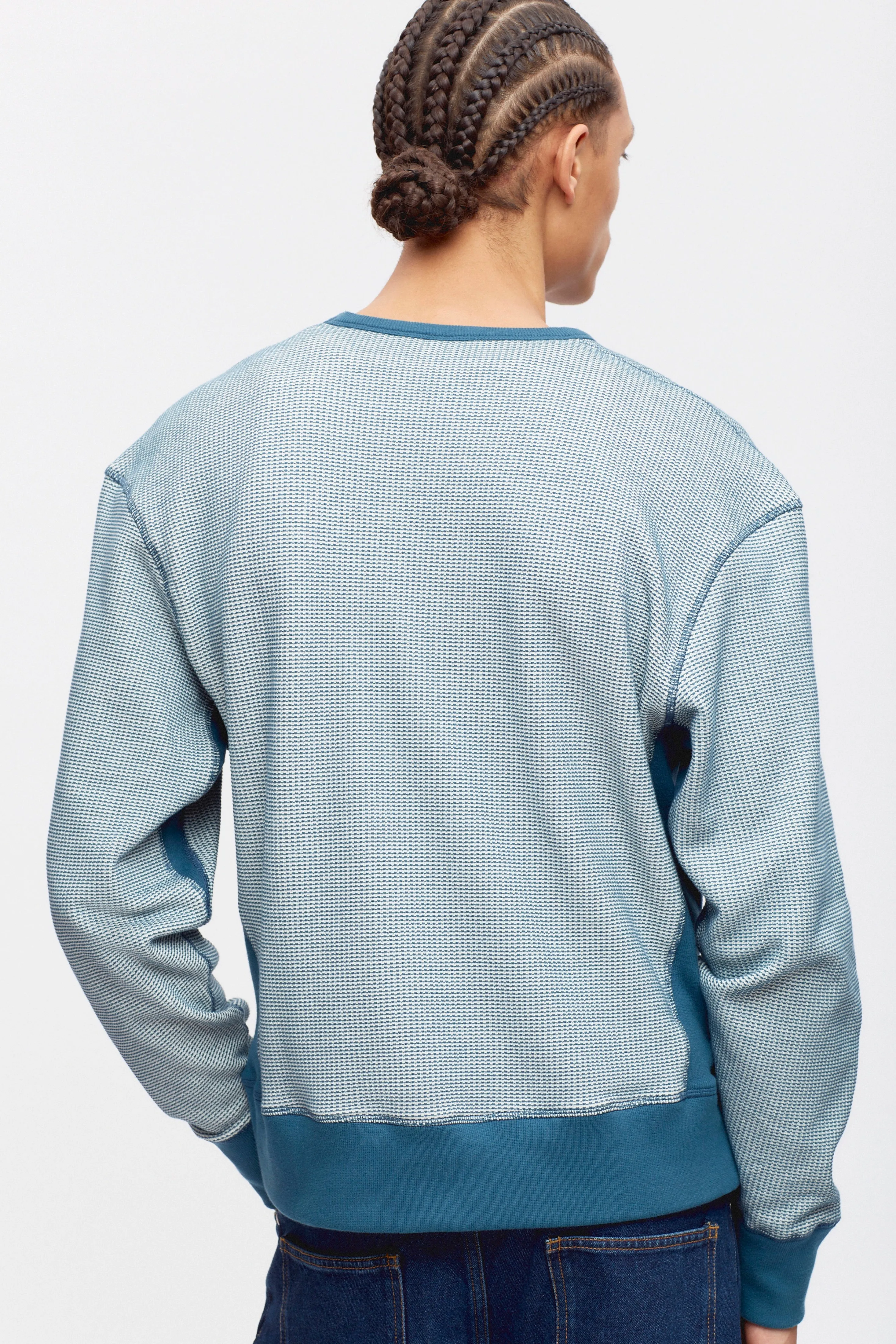 Men's Atlas 2-Tone Waffle Sweatshirt in Marshmallow/Marine Blue