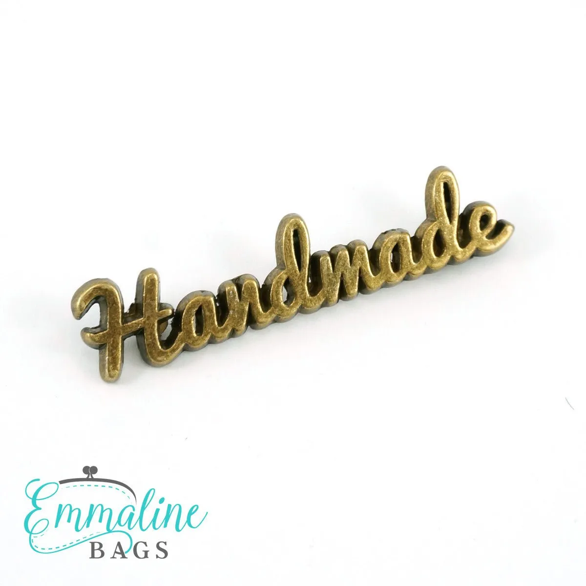 Metal Bag Label: Script Style "handmade"