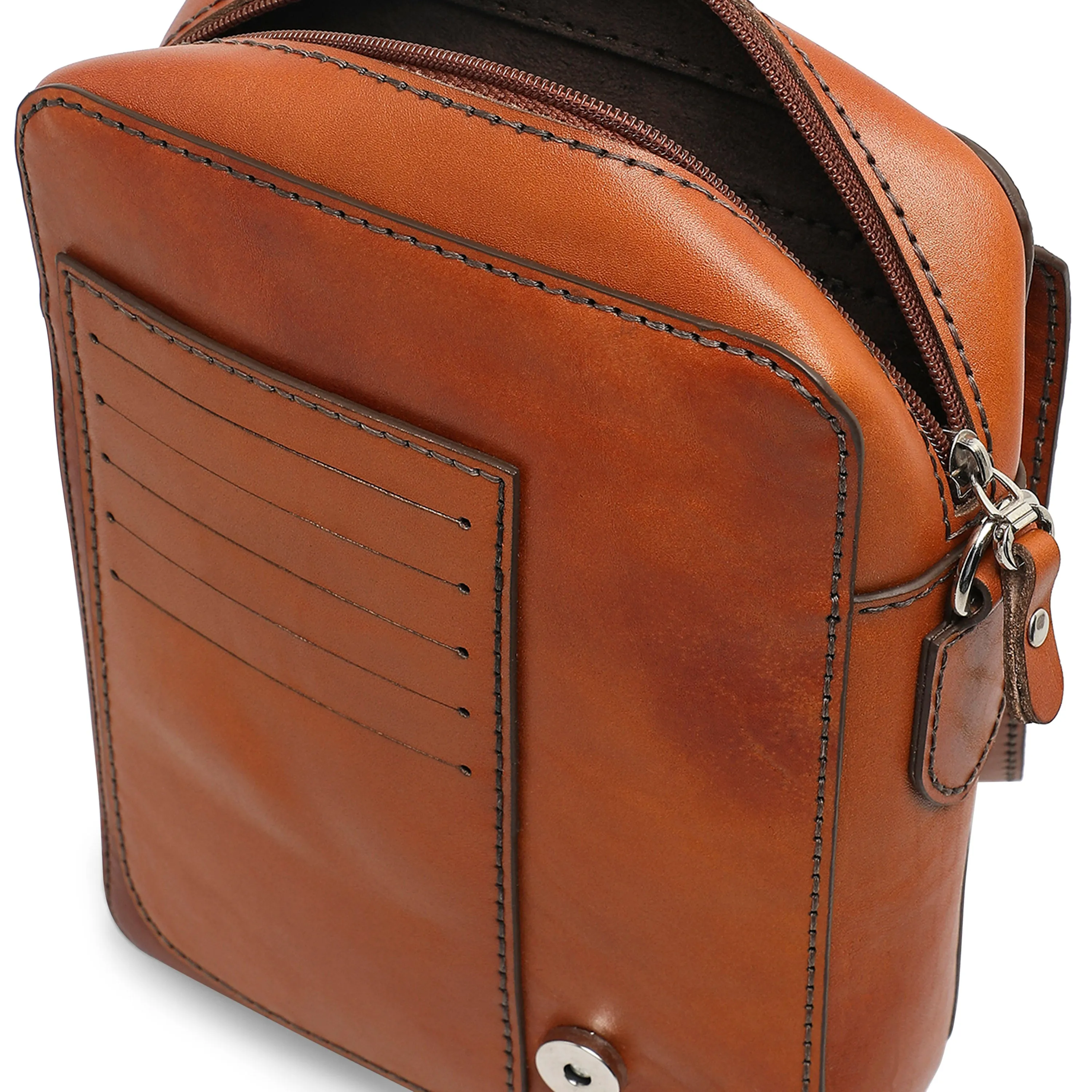 Michelle Men's Genuine Leather Side Messenger Bag - Tan