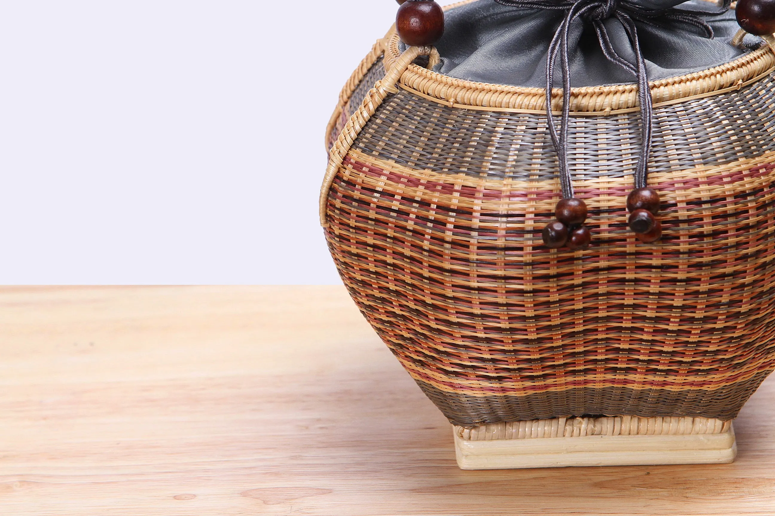 Mini Bamboo Wicker Round Handbag (Gray)