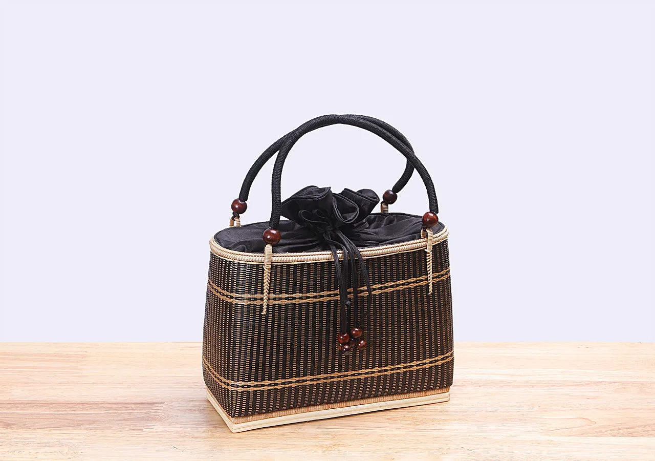 Mini Bamboo Wicker Square Handbag (Black)