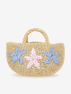 Monnalisa Girls Straw Star Beach Bag in Beige (32cm)