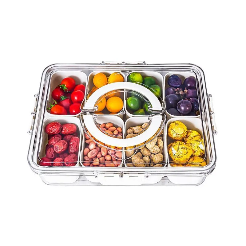 Multi-grid Clear Food Storage Box with Lid & Handle