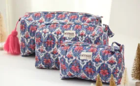 'NAUTICAL NANTUCKET' printed travel/makeup zipper pouch-set of 3