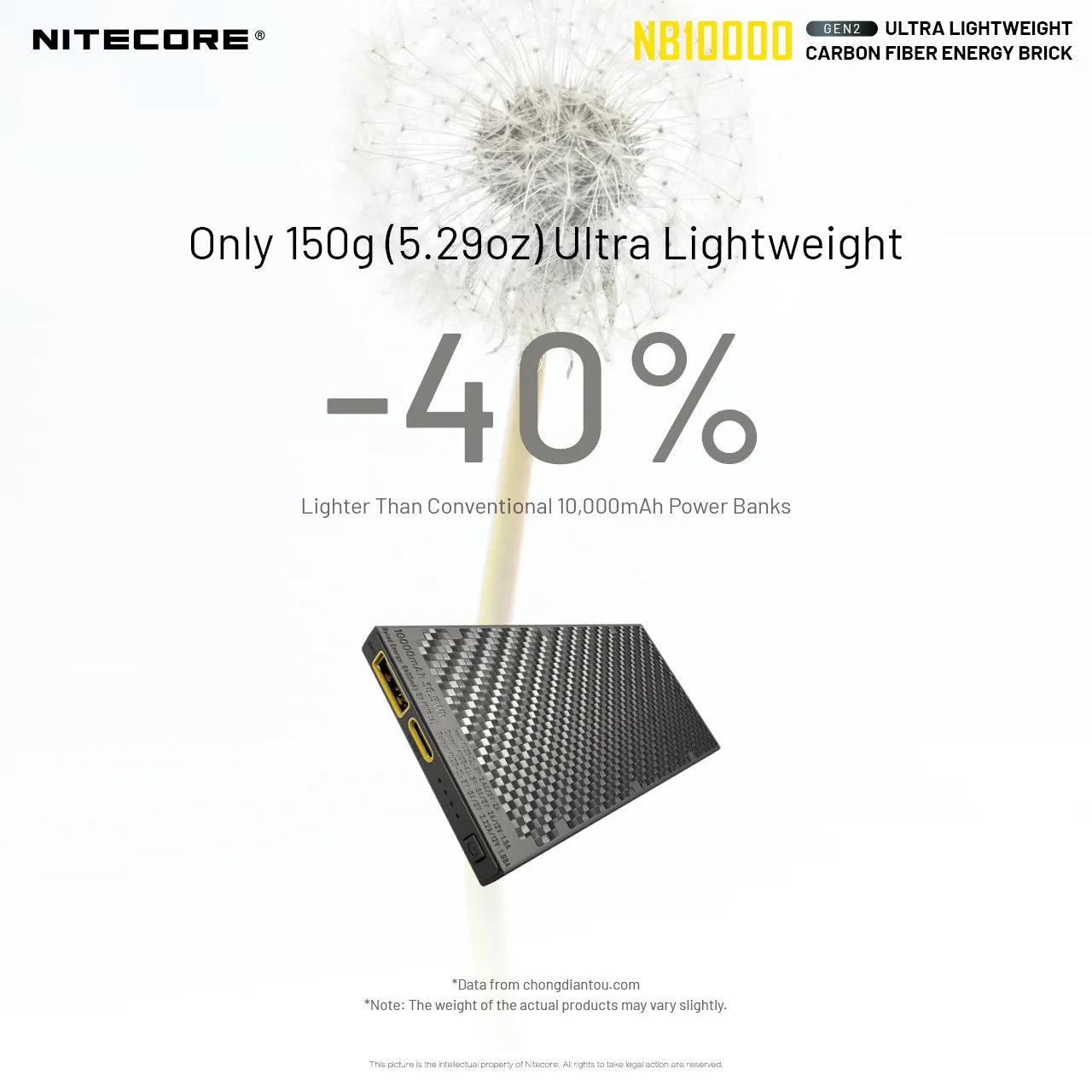 Nitecore NB10000 GEN2 Ultralight Carbon Fiber Energy Brick 10,000 mAh Mobile Power Bank