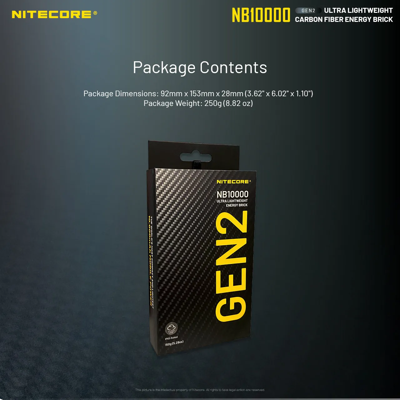 Nitecore NB10000 GEN2 Ultralight Carbon Fiber Energy Brick 10,000 mAh Mobile Power Bank