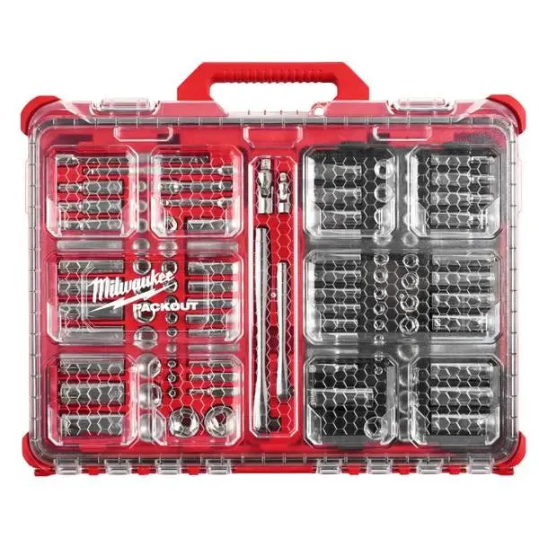 Open Box - Milwaukee 3/8 in. and 1/4 in. Drive SAE/Metric Ratchet and Socket Mechanics Tool Set with PACKOUT Case (106-Piece)