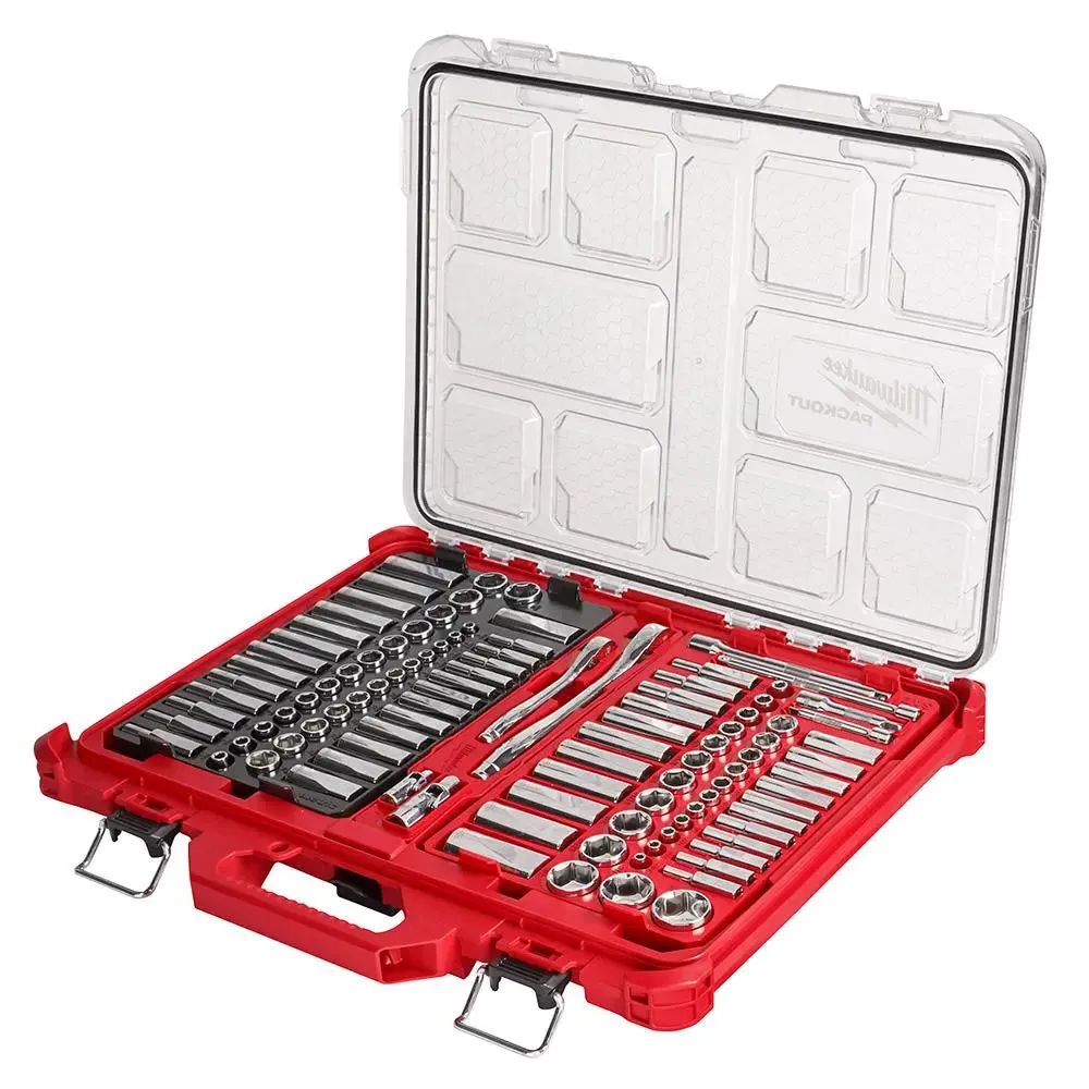 Open Box - Milwaukee 3/8 in. and 1/4 in. Drive SAE/Metric Ratchet and Socket Mechanics Tool Set with PACKOUT Case (106-Piece)