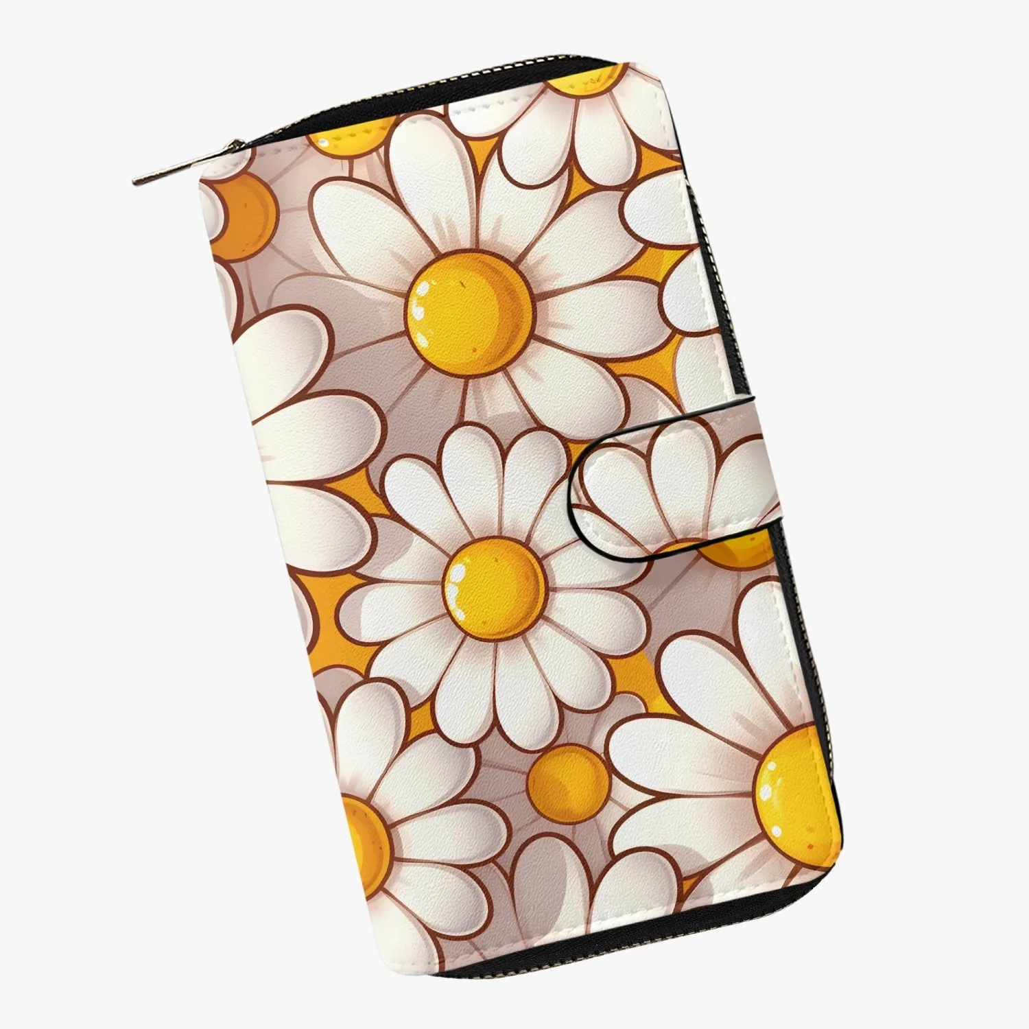 Orange with white flowers |  Long Leather Wallet