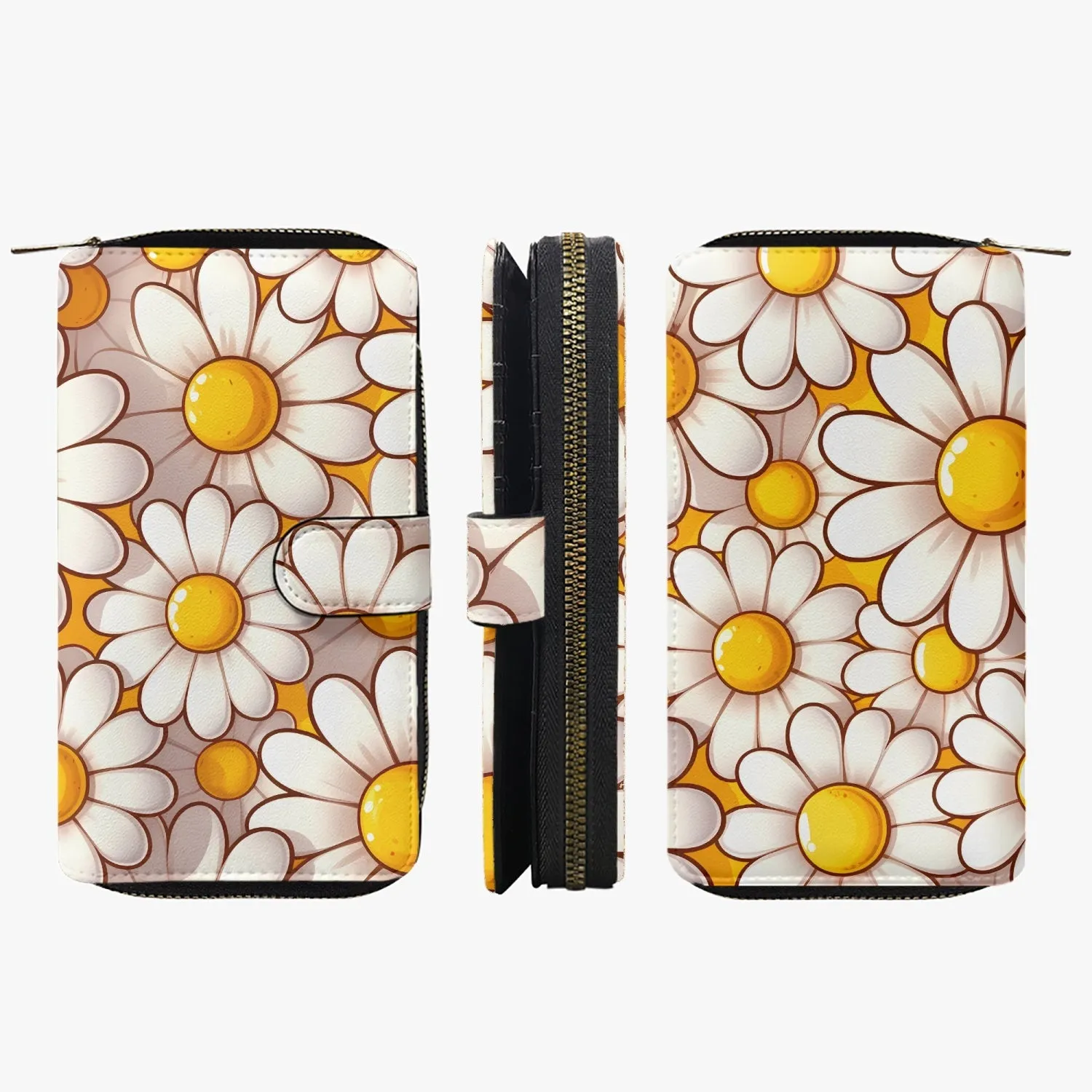 Orange with white flowers |  Long Leather Wallet