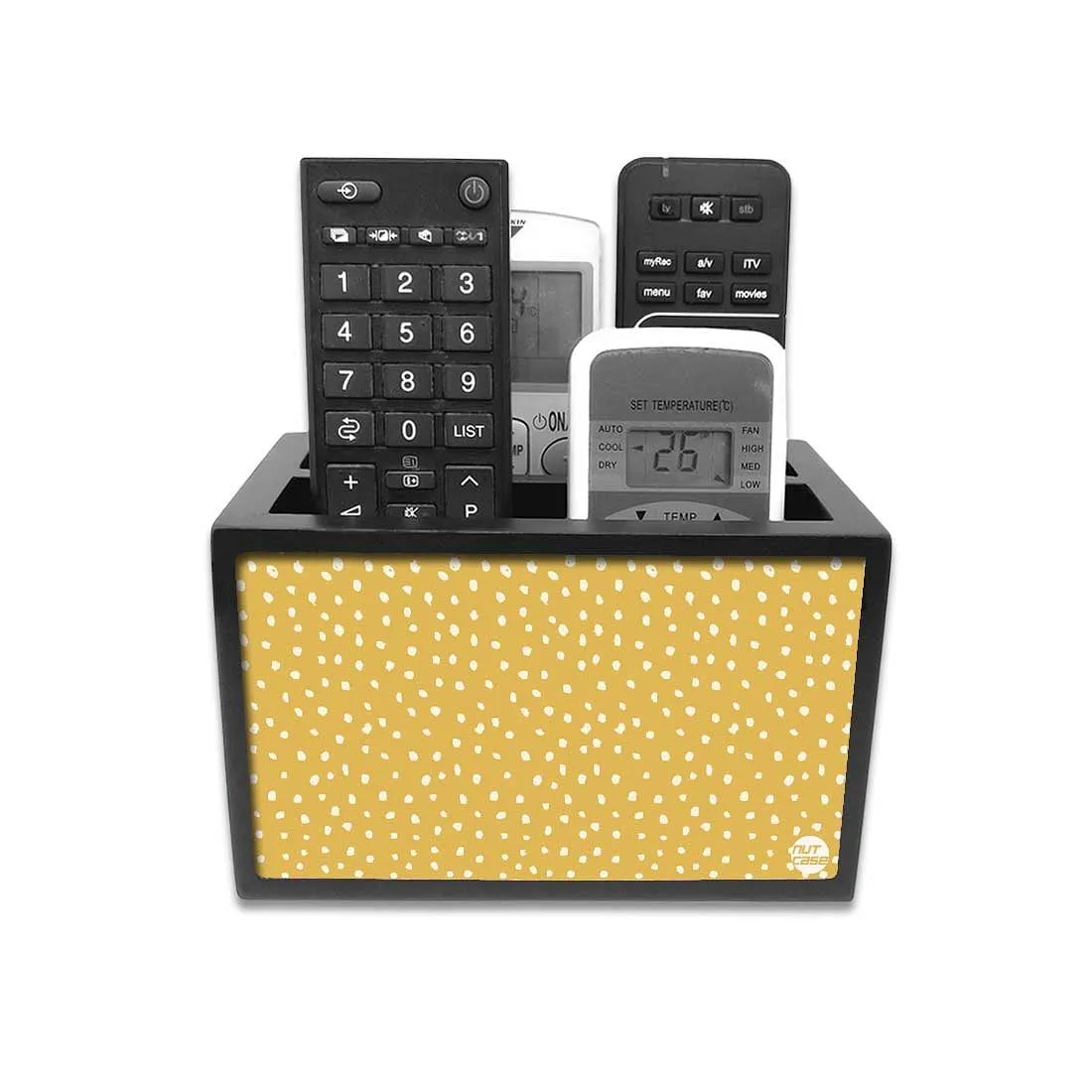 Organizer For TV AC Remotes - Yellow White Dots