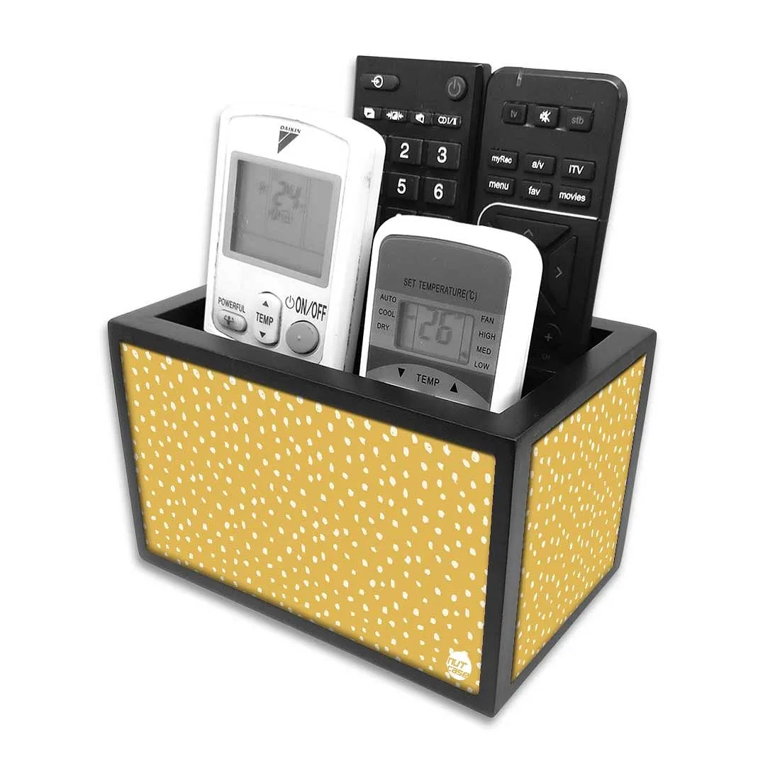 Organizer For TV AC Remotes - Yellow White Dots