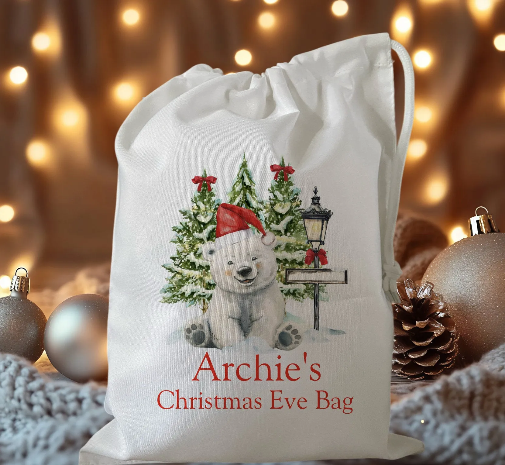 Peronalised Christmas Eve Treat Bag - Polar Bear