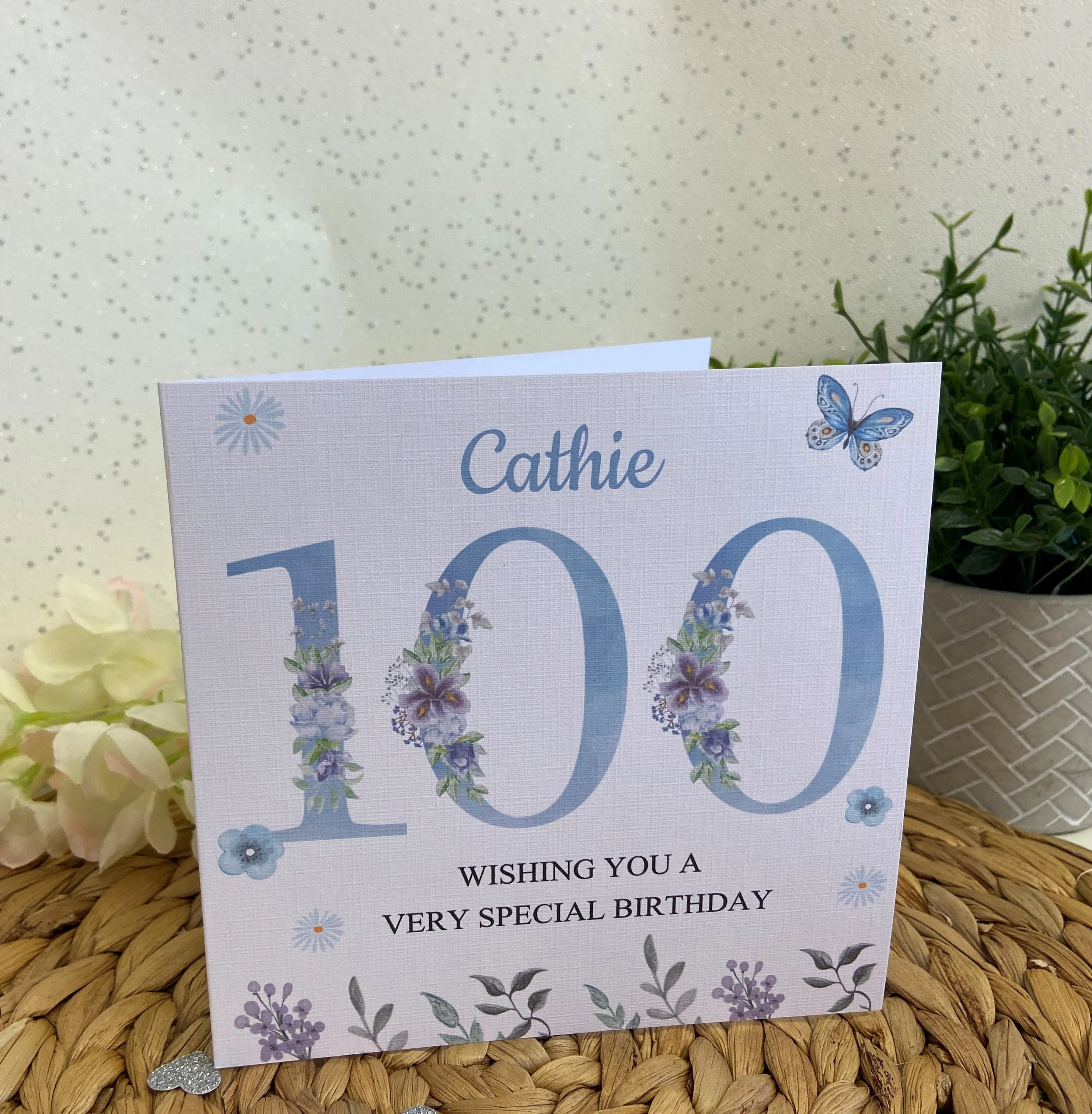 Personalised Birthday Card Blue Floral Wreath