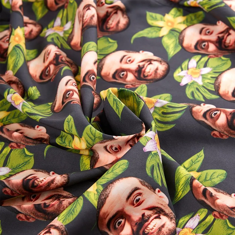 Personalised Hawaiian Shirt with Face Dark Green Leaves