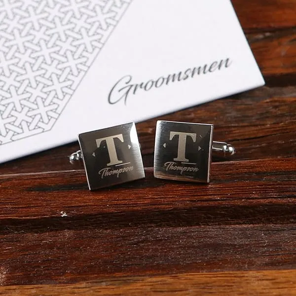 Personalised Metal Cufflink & Collar Stay Groomsmen Gift Set