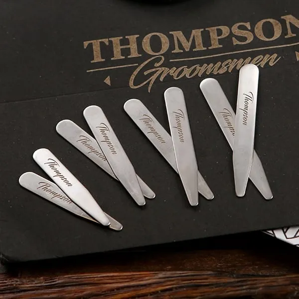 Personalised Metal Cufflink & Collar Stay Groomsmen Gift Set