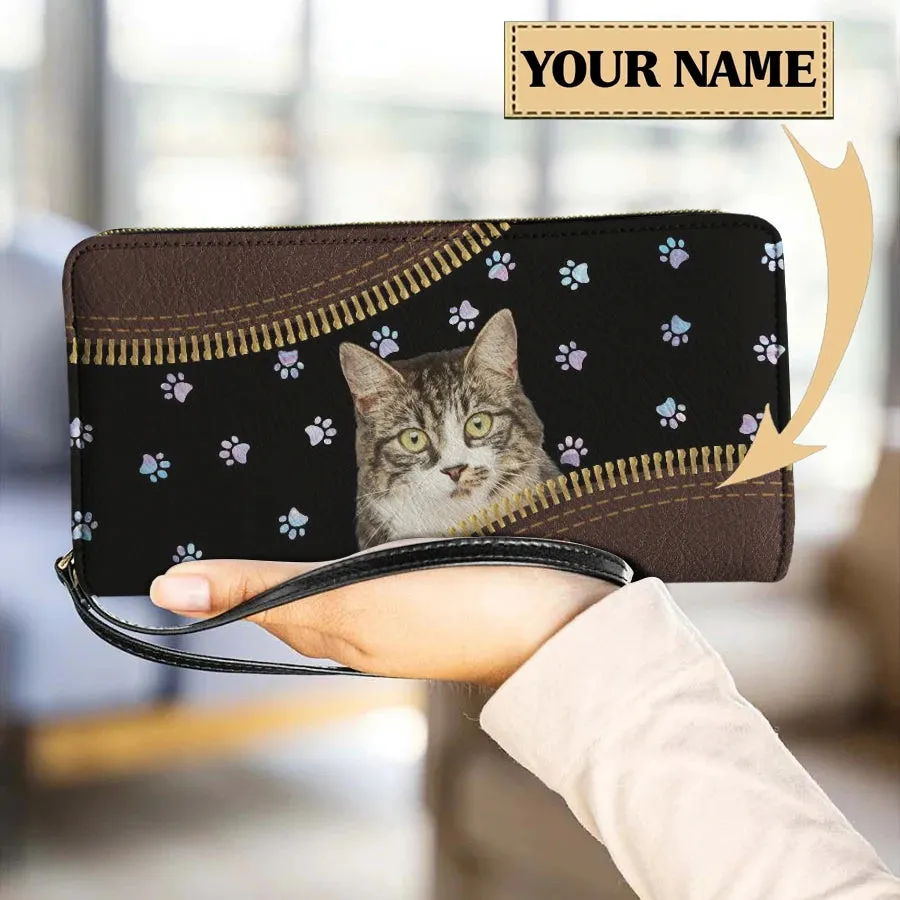 Personalized Cat Lovers Wristband Wallets Cute Cats Pattern Women PU Leather Clutch Wallet Female Long Card Purse Custom Name