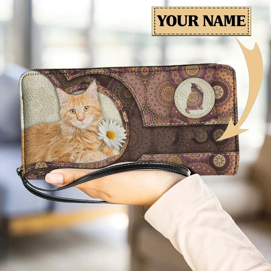 Personalized Cat Lovers Wristband Wallets Cute Cats Pattern Women PU Leather Clutch Wallet Female Long Card Purse Custom Name