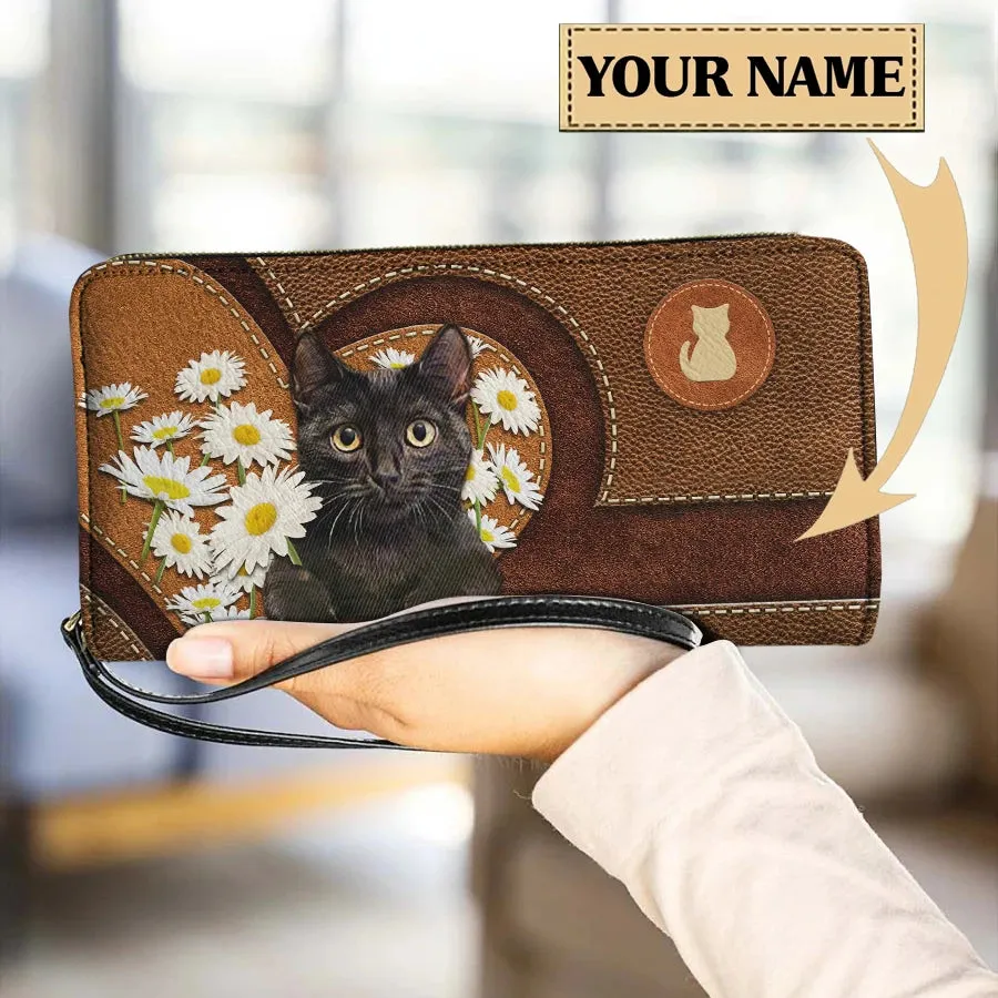 Personalized Cat Lovers Wristband Wallets Cute Cats Pattern Women PU Leather Clutch Wallet Female Long Card Purse Custom Name