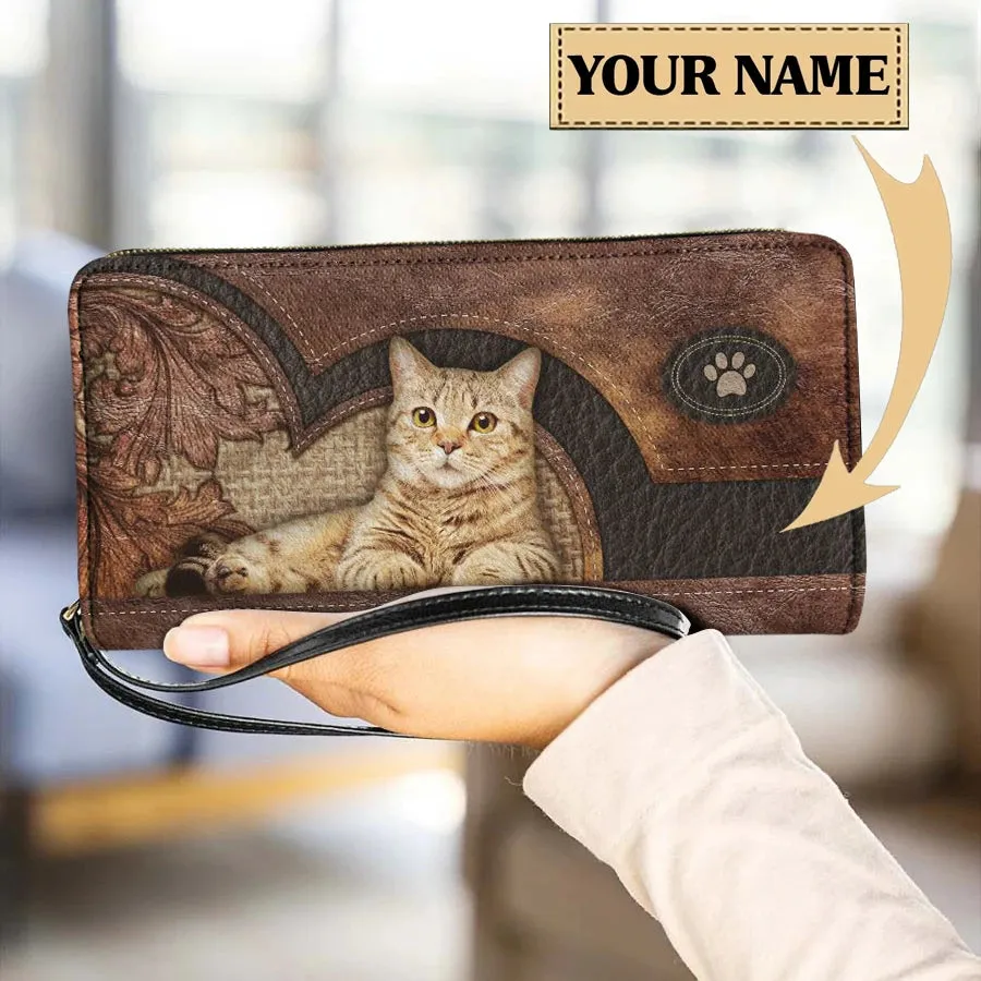 Personalized Cat Lovers Wristband Wallets Cute Cats Pattern Women PU Leather Clutch Wallet Female Long Card Purse Custom Name