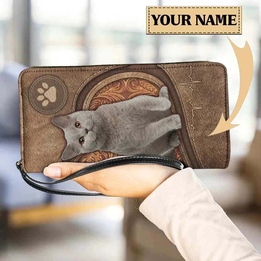 Personalized Cat Lovers Wristband Wallets Cute Cats Pattern Women PU Leather Clutch Wallet Female Long Card Purse Custom Name