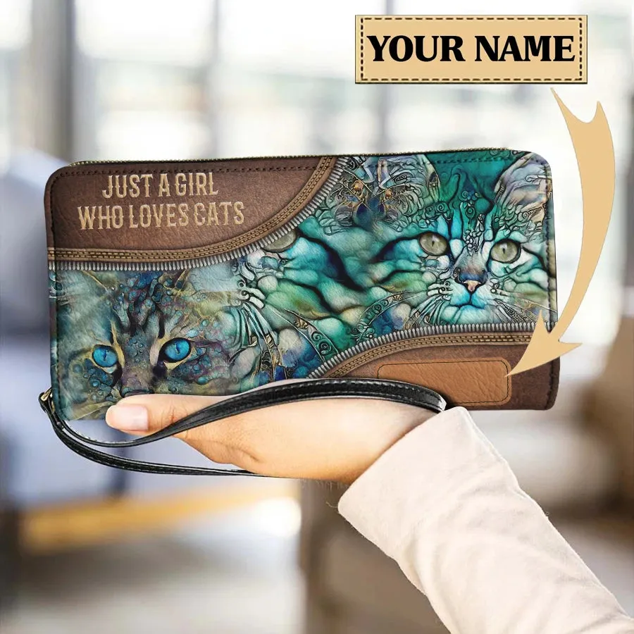 Personalized Cat Lovers Wristband Wallets Cute Cats Pattern Women PU Leather Clutch Wallet Female Long Card Purse Custom Name