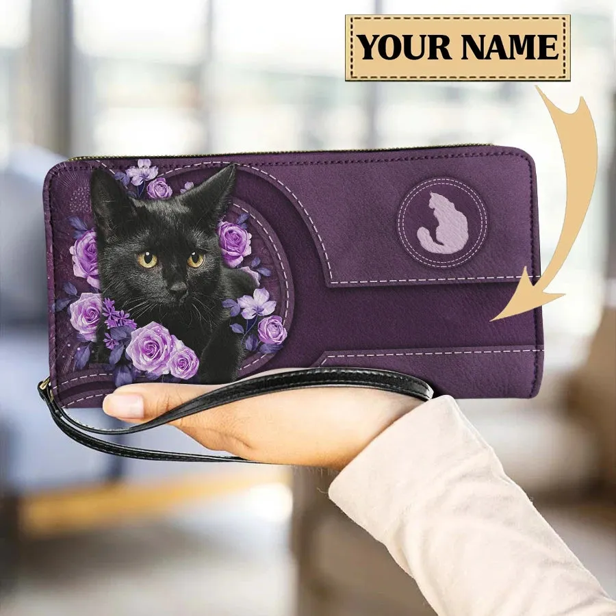 Personalized Cat Lovers Wristband Wallets Cute Cats Pattern Women PU Leather Clutch Wallet Female Long Card Purse Custom Name