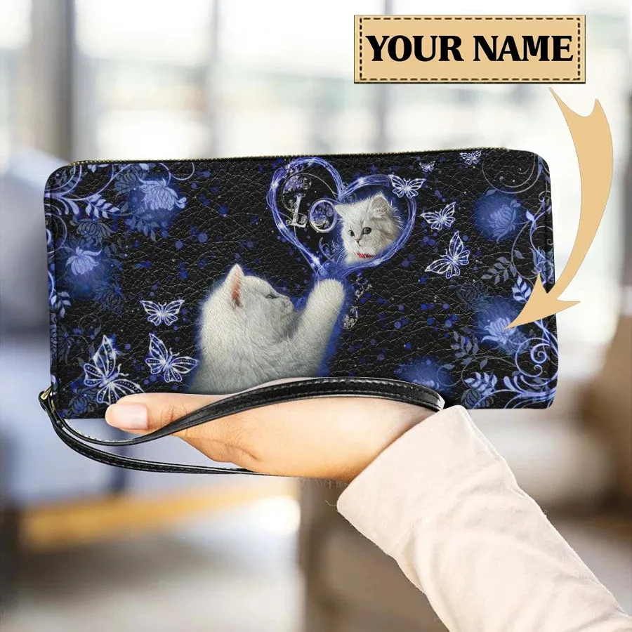 Personalized Cat Lovers Wristband Wallets Cute Cats Pattern Women PU Leather Clutch Wallet Female Long Card Purse Custom Name