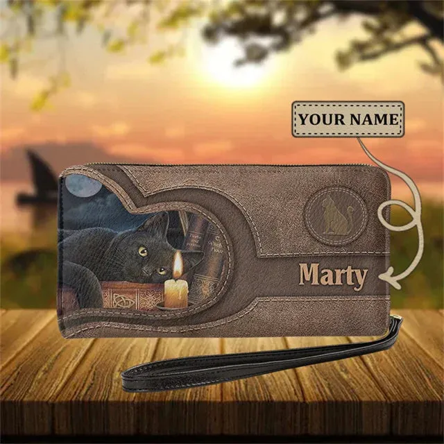 Personalized Cat Lovers Wristband Wallets Cute Cats Pattern Women PU Leather Clutch Wallet Female Long Card Purse Custom Name