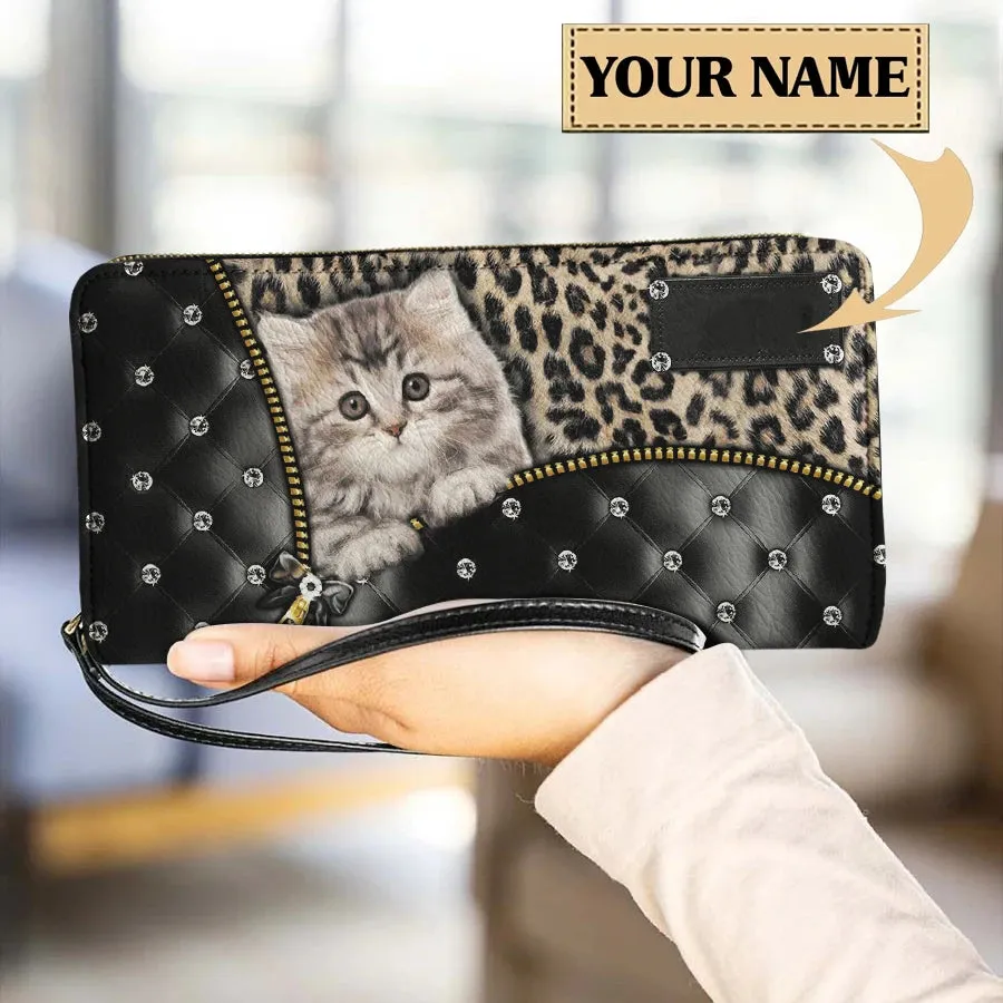 Personalized Cat Lovers Wristband Wallets Cute Cats Pattern Women PU Leather Clutch Wallet Female Long Card Purse Custom Name