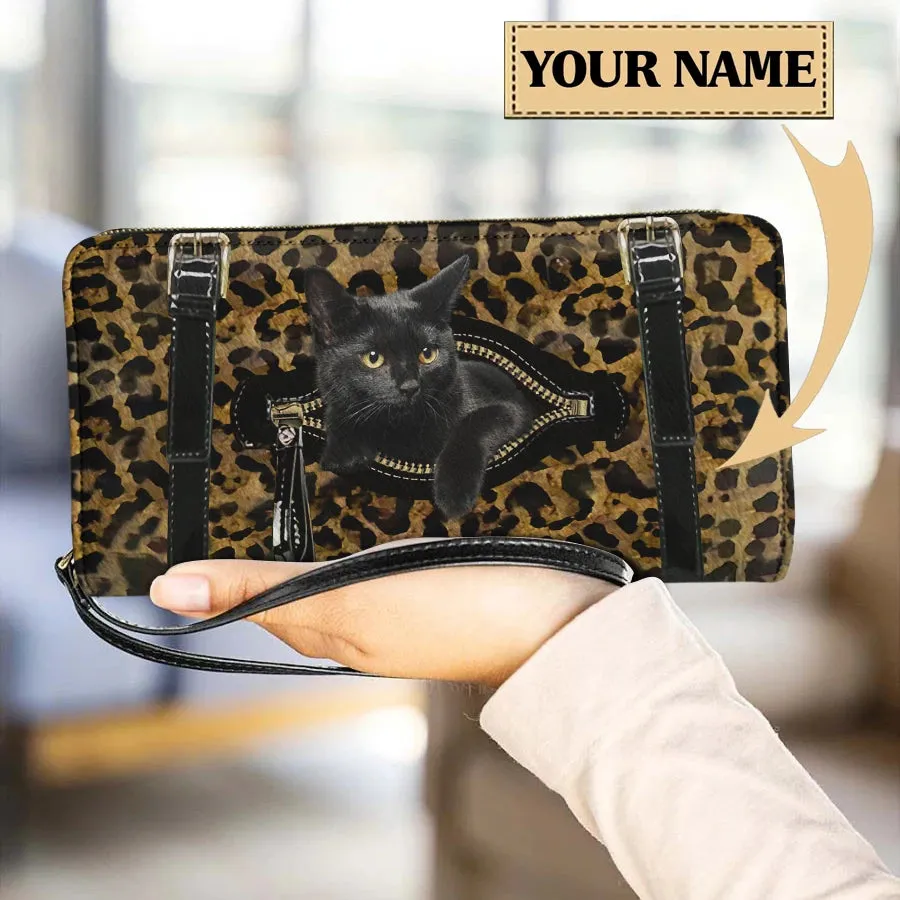 Personalized Cat Lovers Wristband Wallets Cute Cats Pattern Women PU Leather Clutch Wallet Female Long Card Purse Custom Name