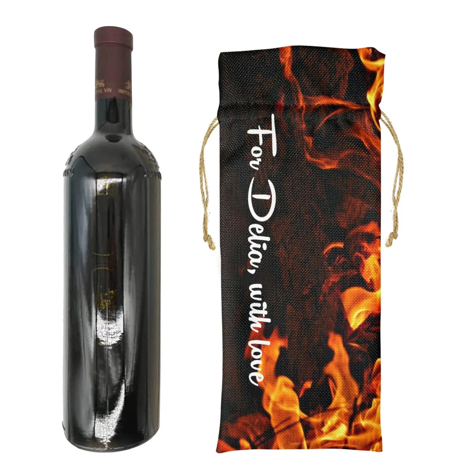 Personalized Wine Carrier Gift Bag Linen FireFlame Christmas Gift for wine lover Bridesmaid dad mom grandma birthday Housewarming Graduation