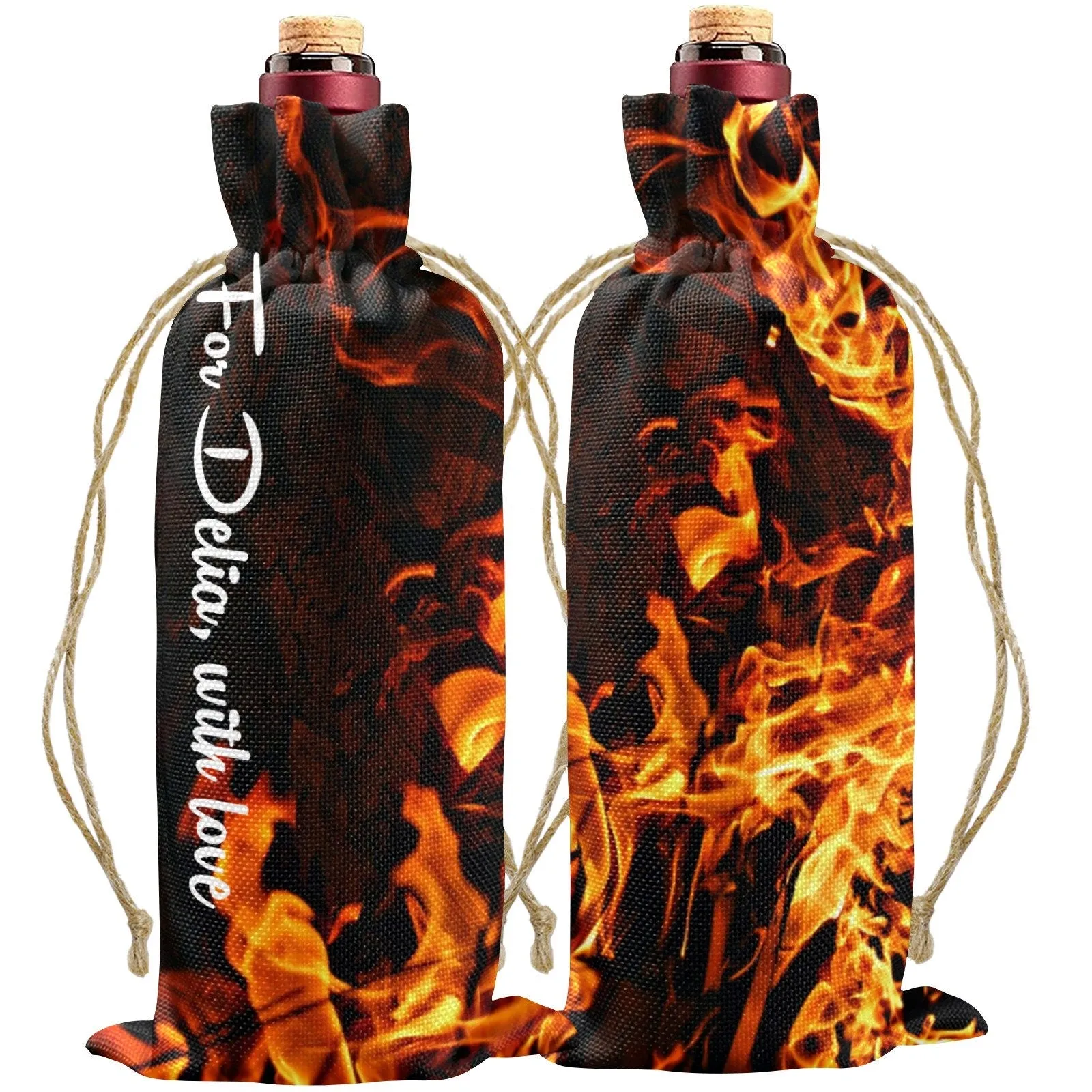 Personalized Wine Carrier Gift Bag Linen FireFlame Christmas Gift for wine lover Bridesmaid dad mom grandma birthday Housewarming Graduation