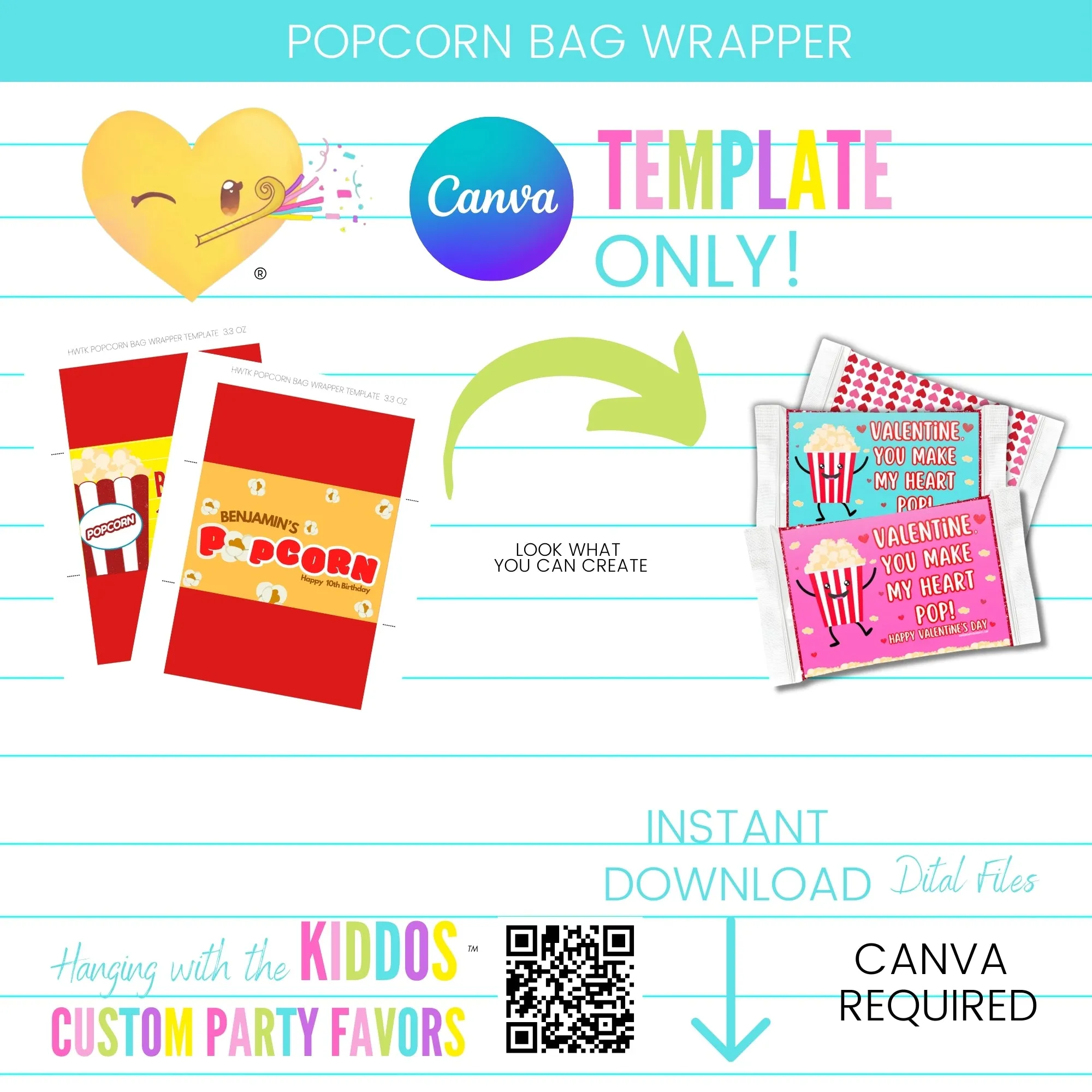 Popcorn Bag Wrapper Template: DIY Custom Party Favors