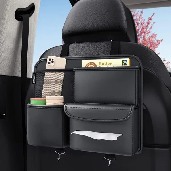 Premium PU Car Seat Organizer - Multifunctional Car Storage Bag for Small Objects, Side Organizer, and Back Protectors - Essential Car Accessories