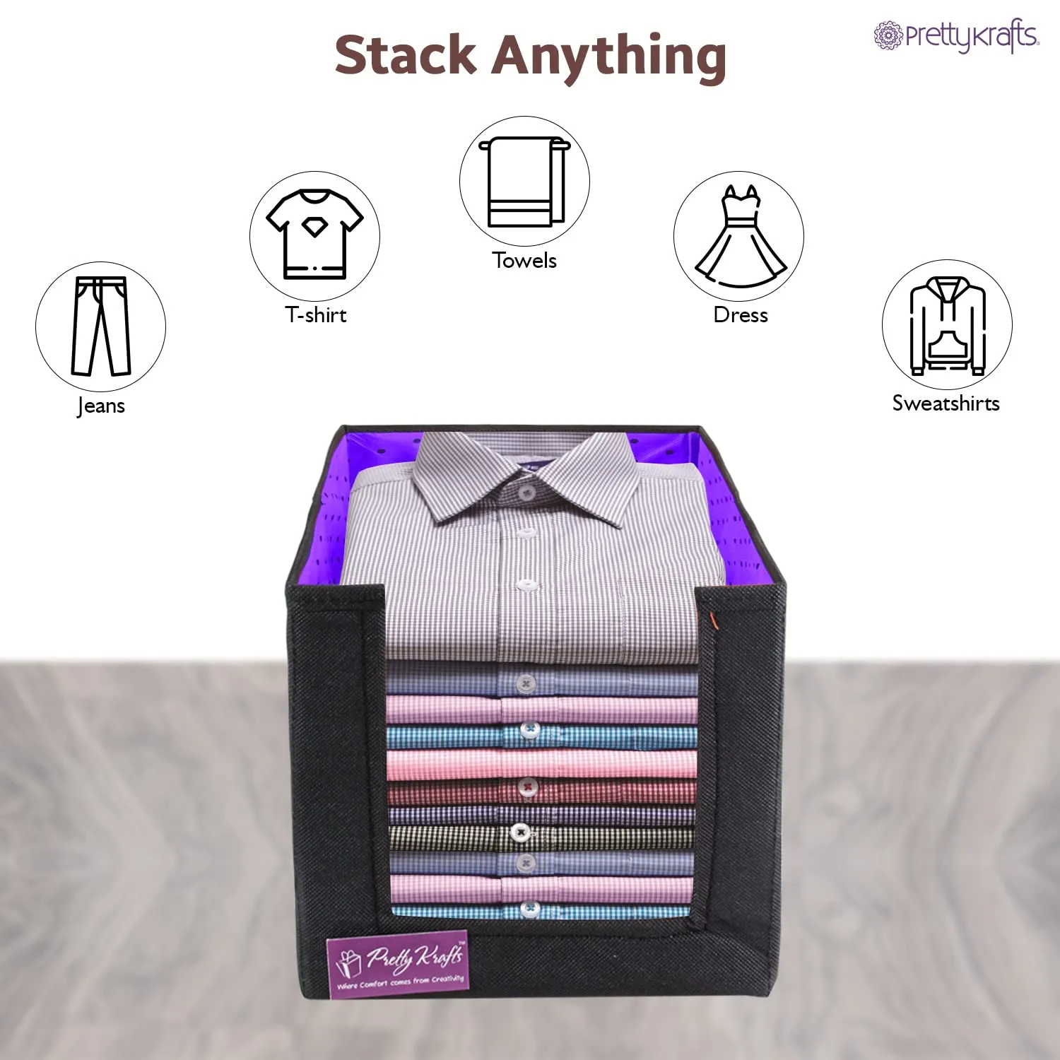 PrettyKrafts 1 Pcs Large Capacity Stackable Shirt Stacker, Storage Bins, Closet Organizers, Foldable Storage Boxes,Shelf Organizer, Shelves Basket Storage Bin For Organizing Clothing, Toys, DotsPurple