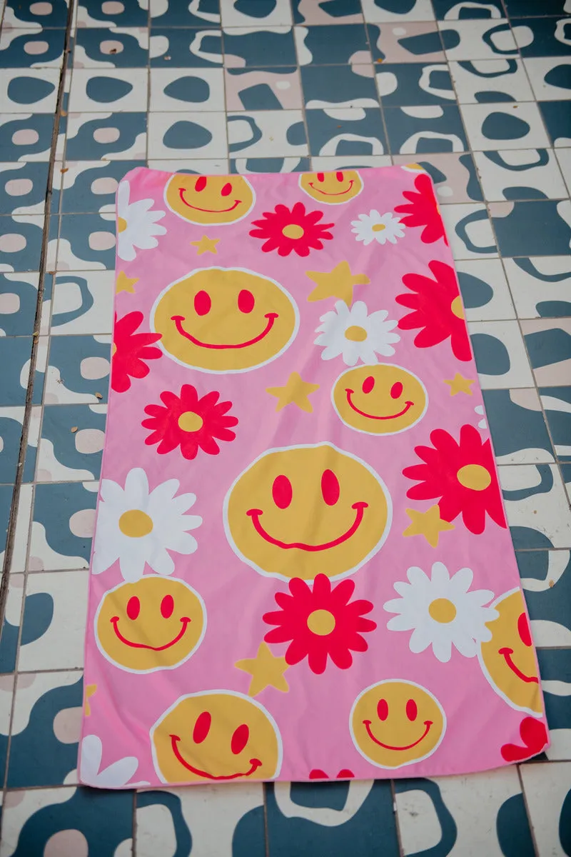 Red Flower Happy Face Quick Dry Beach Towels