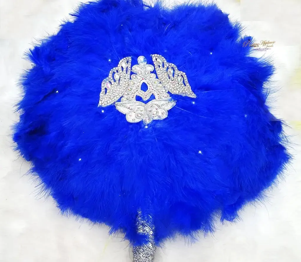 Royal Blue Silver New Design Round Shape New Style Feather Bridal wedding engagement Handfan