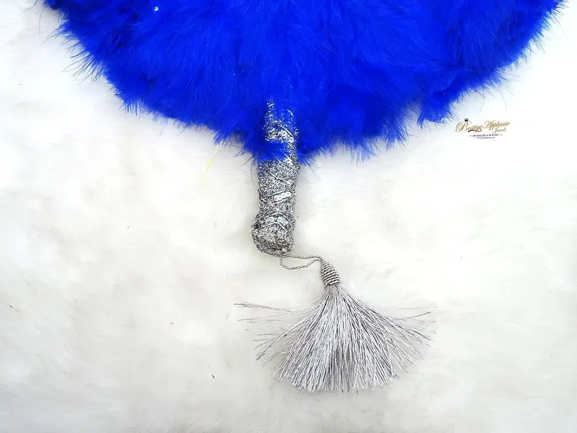 Royal Blue Silver New Design Round Shape New Style Feather Bridal wedding engagement Handfan