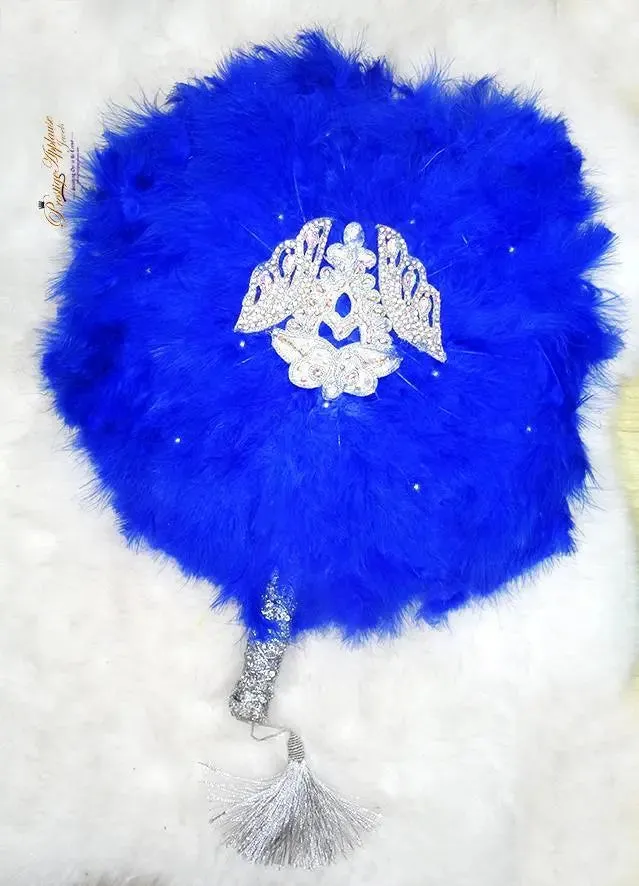 Royal Blue Silver New Design Round Shape New Style Feather Bridal wedding engagement Handfan