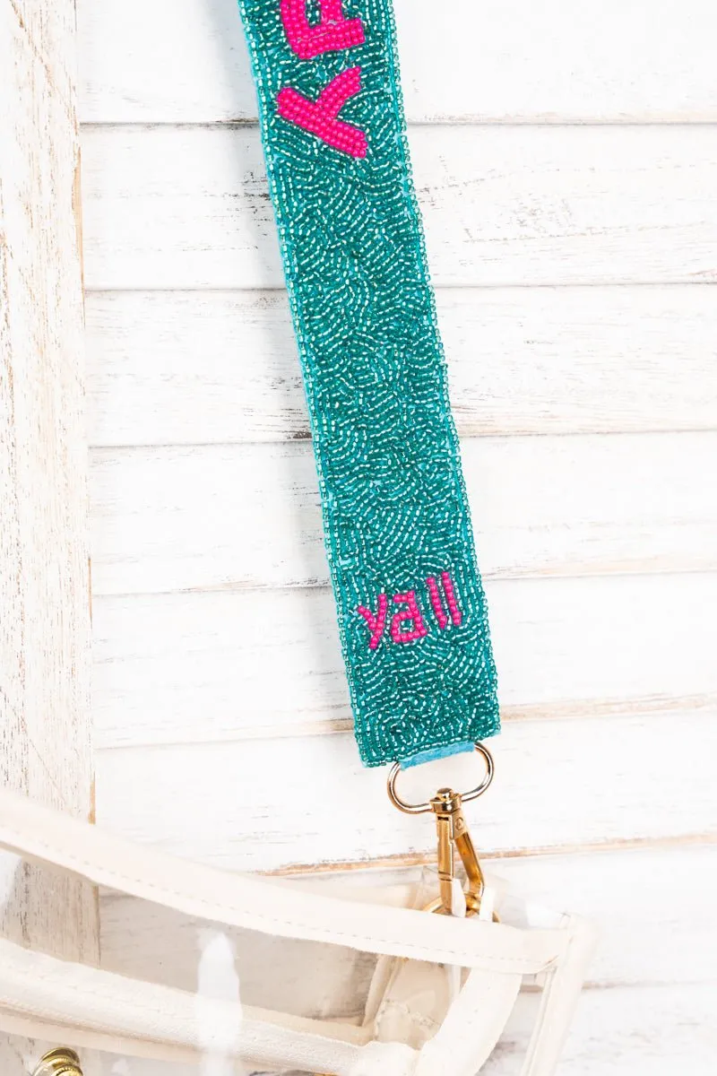 SALE! Turquoise and Pink 'Howdy' Hat Seed Bead Bag Strap