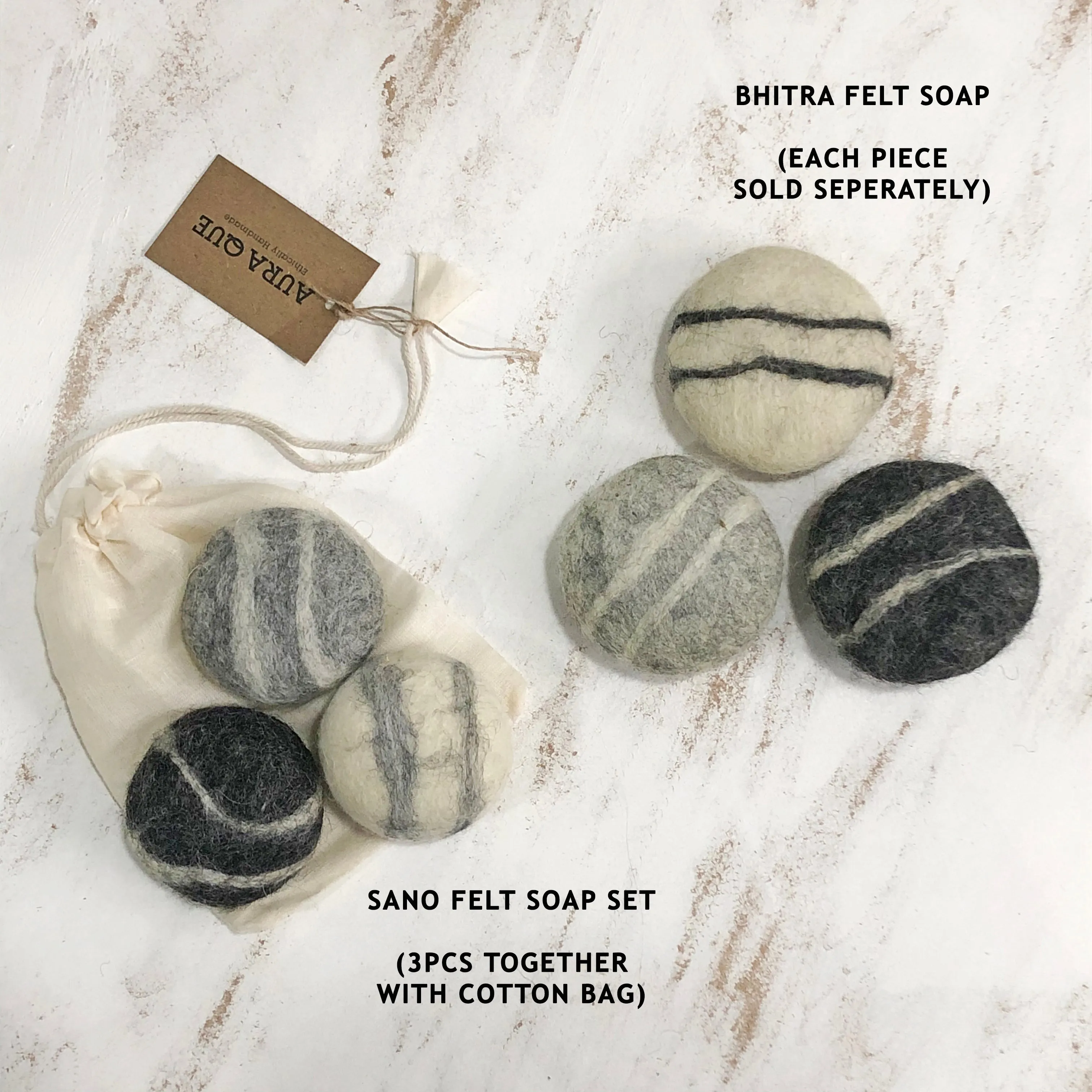 SANO Wool Felted Soap Marble Pebble 3pc Gift Set