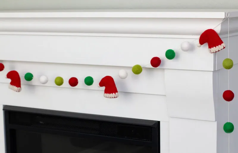 Santa Claus Hats Felt Christmas Garland- Red Green White