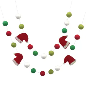 Santa Claus Hats Felt Christmas Garland- Red Green White